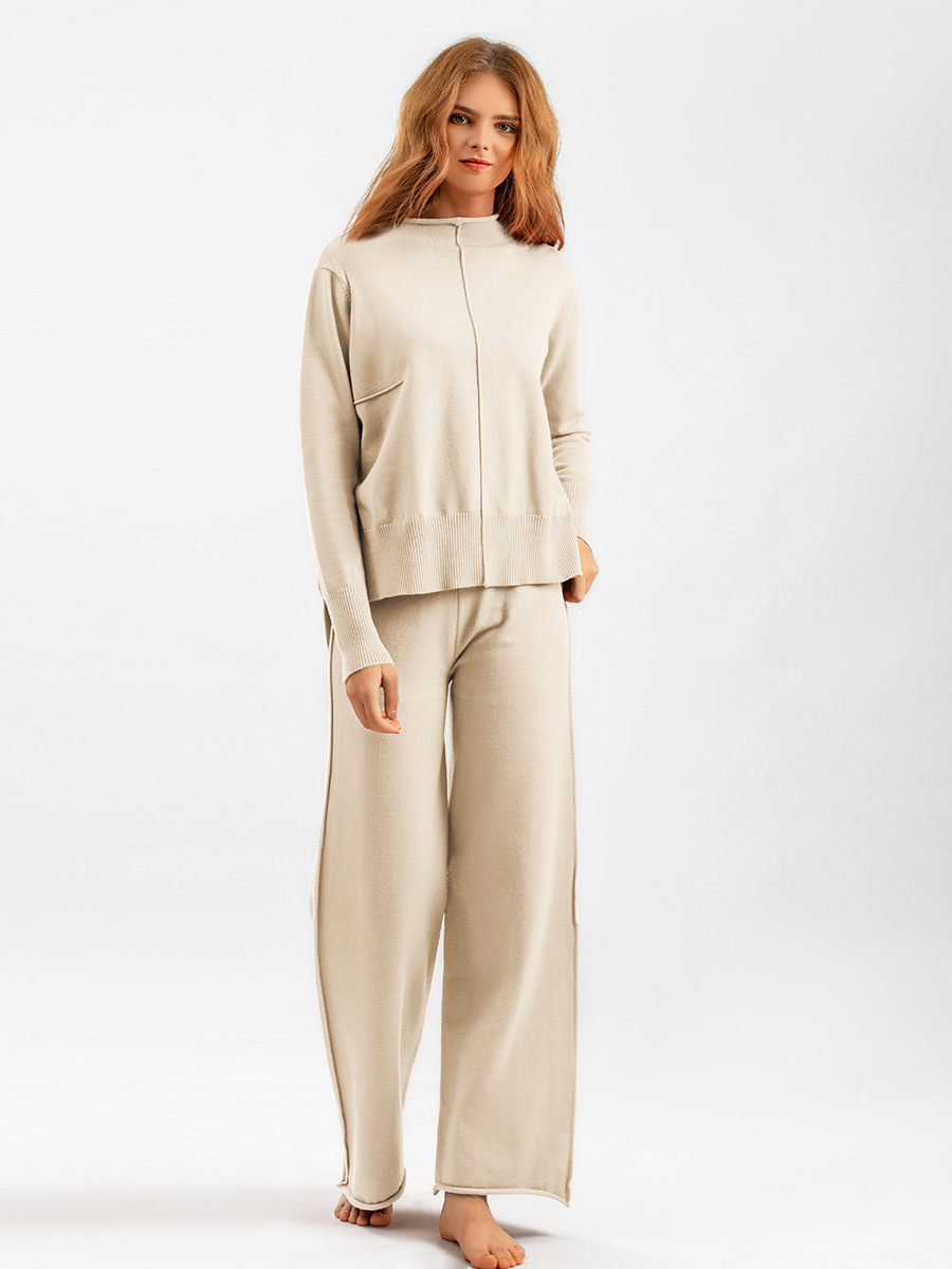 924g Weight Long Sleeve Sleeve Length Viscose Fabric Type Pant Co-ord Set Sets Type 2 Pieces Set Quantity Daily Occasion Round Neck Neckline Comfort Function Regular Fit Fit Type Solid Color Pattern Autumn Season Women's Gender Vacation Style Daily Women's Vacation Solid Color Viscose Pant Co-ord Set Pants Sets 无