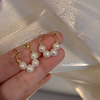 Fashionable universal advanced earrings from pearl with bow, silver needle, flowered, high-quality style, silver 925 sample