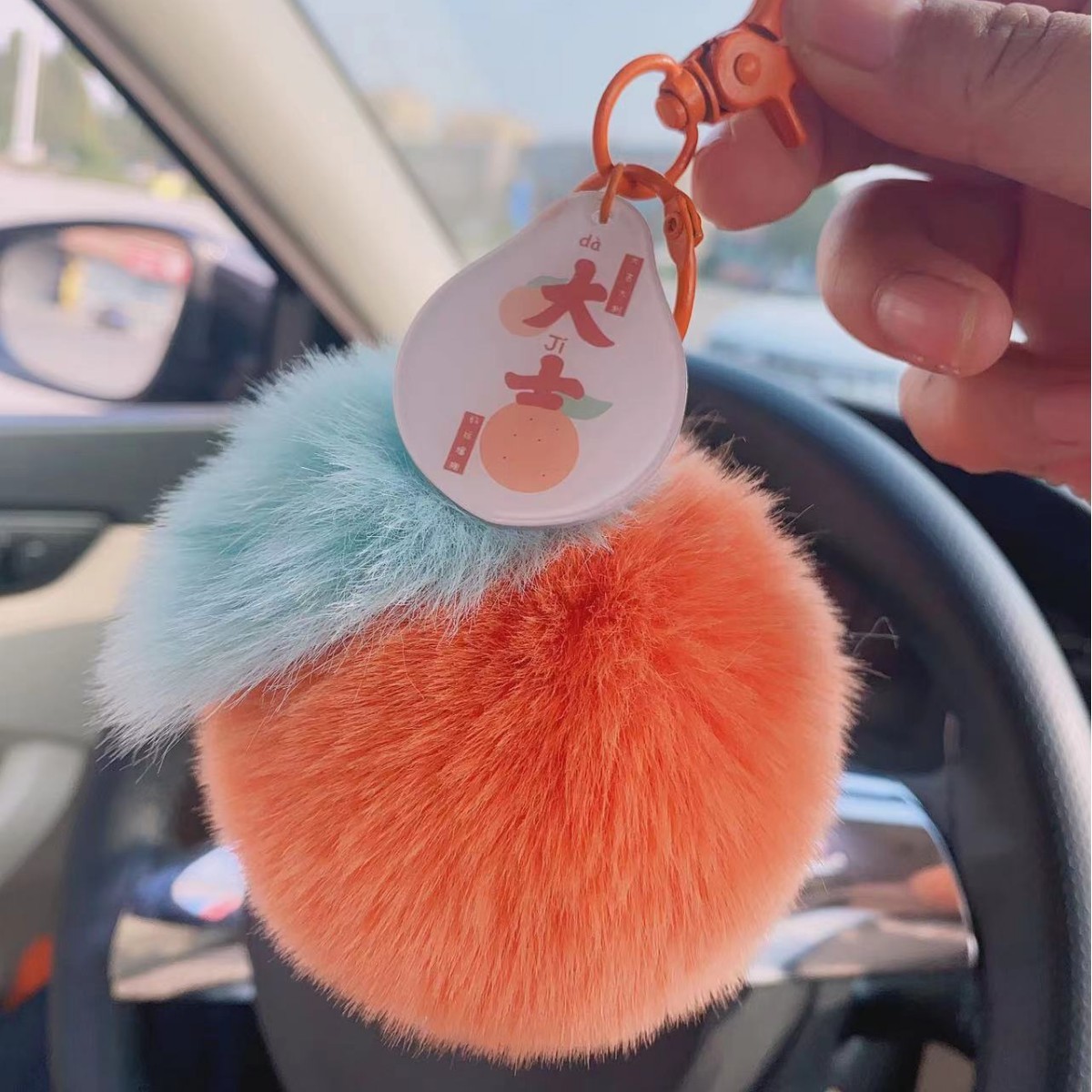 [Buena Suerte] Imitación de piel conejo Rex naranja pequeña llavero del coche colgante felpa mochila bolsa adornos regalo