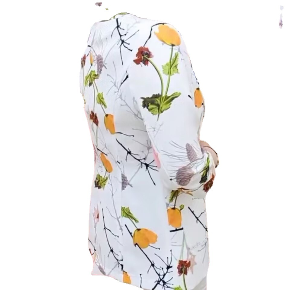 Chaqueta de Traje Casual Estampada para Mujer de Poliéster, Manga 3/4, para Primavera y Verano