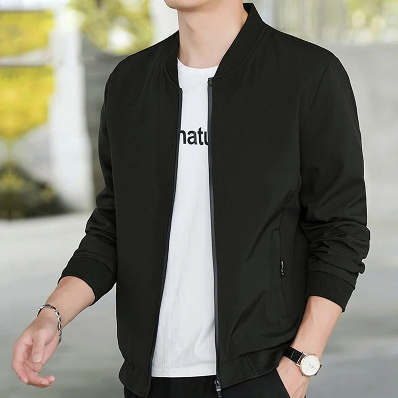 Nueva chaqueta de hombre para primavera y otoño, estilo otoñal de color sólido, chaqueta informal para papá, top versátil moderno y elegante. image 10