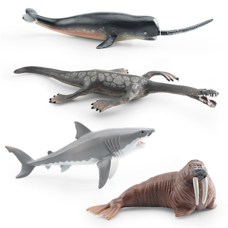 Transfronterizo simulación animal marino modelo dragón mágico gran tiburón blanco morsa nariz afilada ballena submarino biológico estático decoración juguete