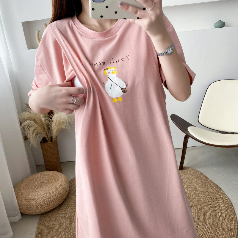 Breastfeeding Dress Summer Wear T-Shirt Midi Postpartum Nursing Outfit Top Stylish Mom-Approved Summer Feeding Clothes