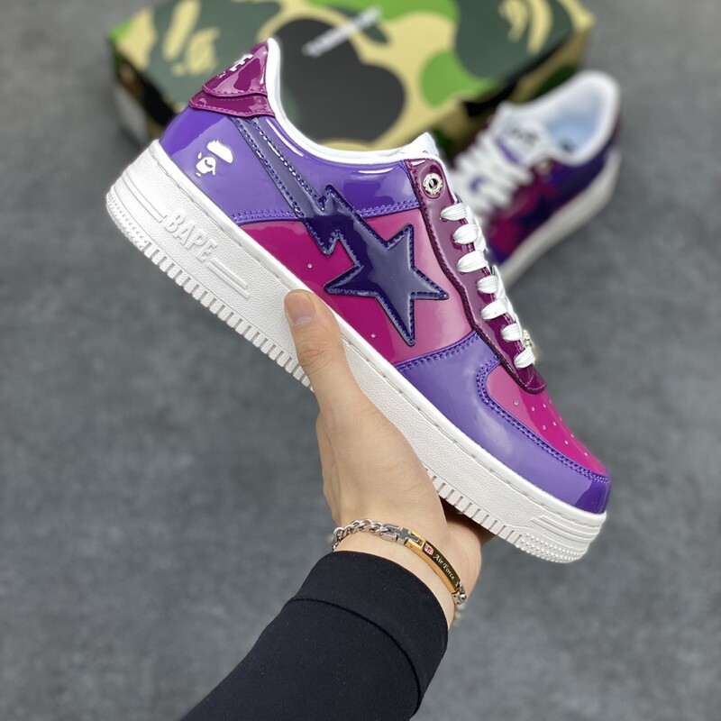 Putian shoes for cross-border foreign trade, BAPESTA patent leather star low-top sneakers, trendy versatile casual sports shoes for men and women