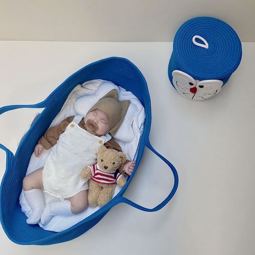 ins风卡通小熊手提睡篮 便携式棉绳婴儿睡篮 外出安全感宝宝睡床