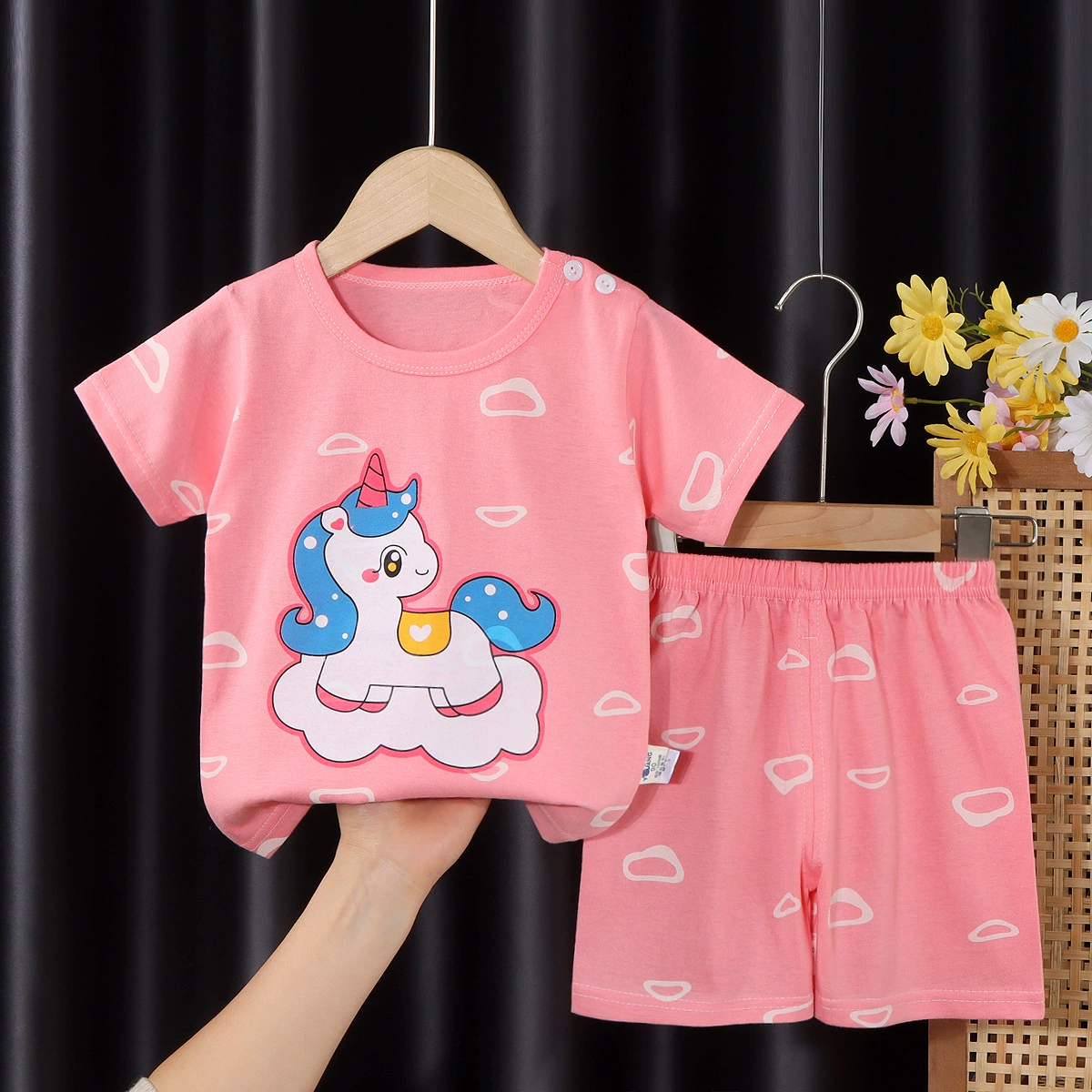 Children's Cotton Short-Sleeve Pajama Set, T-Shirt & Shorts, Cute Prints, Sizes 73–130 cm