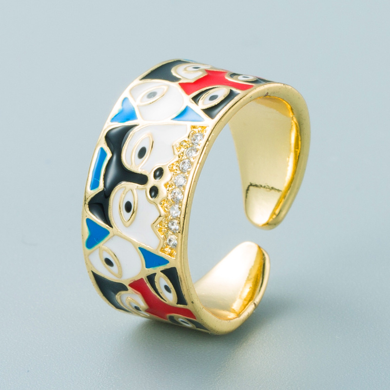 الرجعية الملونة النفط العين النحاس الذهب-مطلي خاتم الجملة Nihaojewelry display picture 4