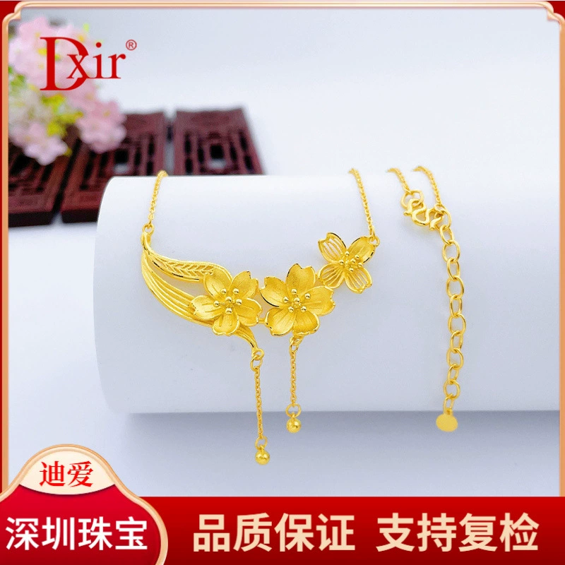 Чистое золото 9999 [Премиум] Регулируемый комплект свадебных цепочек в форме цветка с кисточками Bauhinia Cherry Blossom, гарантия подлинного золота.