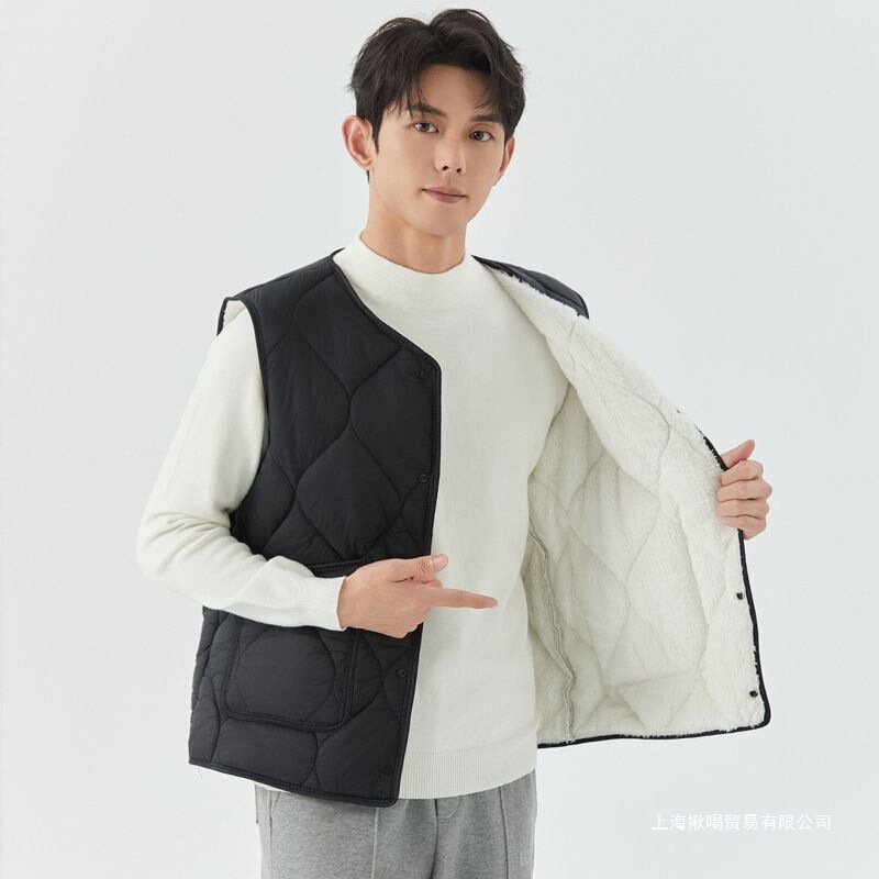 Down Cotton Vest for Men, Fleece-Lined Thermal Vest, Inner Lining, Base Layer, Small Cotton Jacket, Middle-Aged and Young People's Cold-Proof Vest