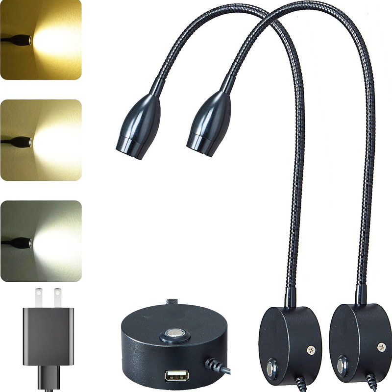 Led Flexible Tube Reading Light 3W Hotel Bedside Wall Lamp Study Bedroom Reading Spotlight USB Rechargeable Bedside Electric Wall Lamp