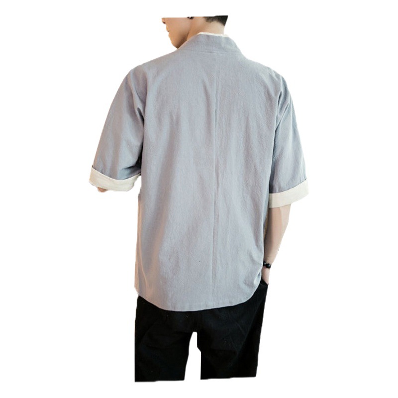 Chaqueta de los hombres nuevo estilo chino abrigo media manga Tang traje estilo japonés suelta hebilla cardigan hombres robe kimono venta al por mayor