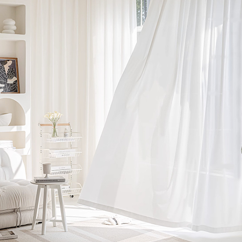 Pantalla de ventana cortina de hilo de diamante blanco translúcido semipermeable anti-humano rayado gasa blanca sala de estar dormitorio gasa tul balcón cortina de gasa