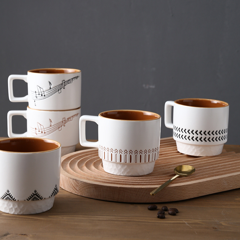 时尚陶瓷早餐杯批发 家用学生早餐马克杯单包装创意礼品陶瓷套杯