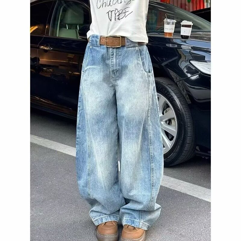 American Vintage Washed Deconstruction Machete Denim Pants Spring and Autumn 2025 New High Waist Straight Wide Leg Sickle Pants