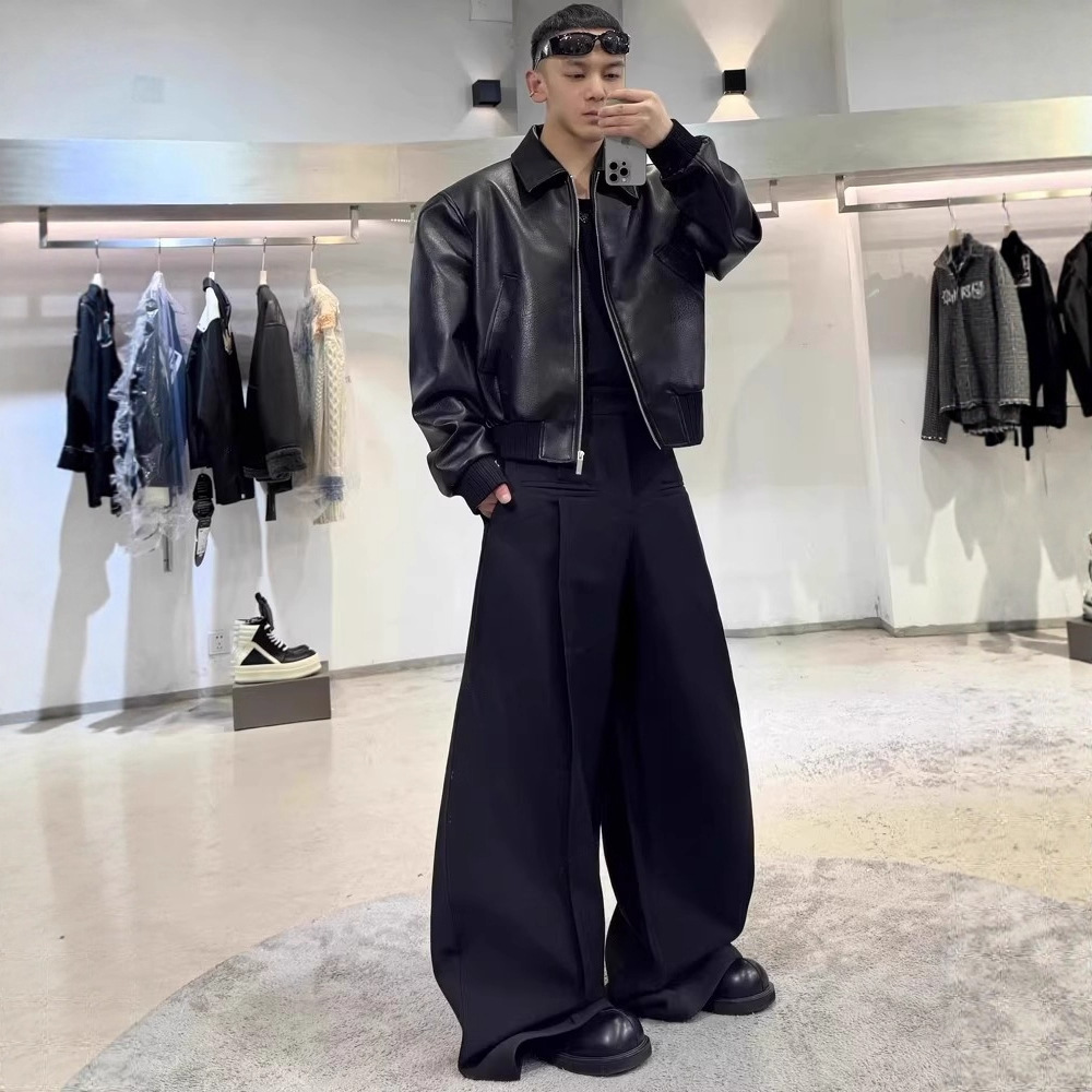 美式复古短款pu皮翻领皮衣夹克男秋冬青少年宽松痞帅机车服外套男