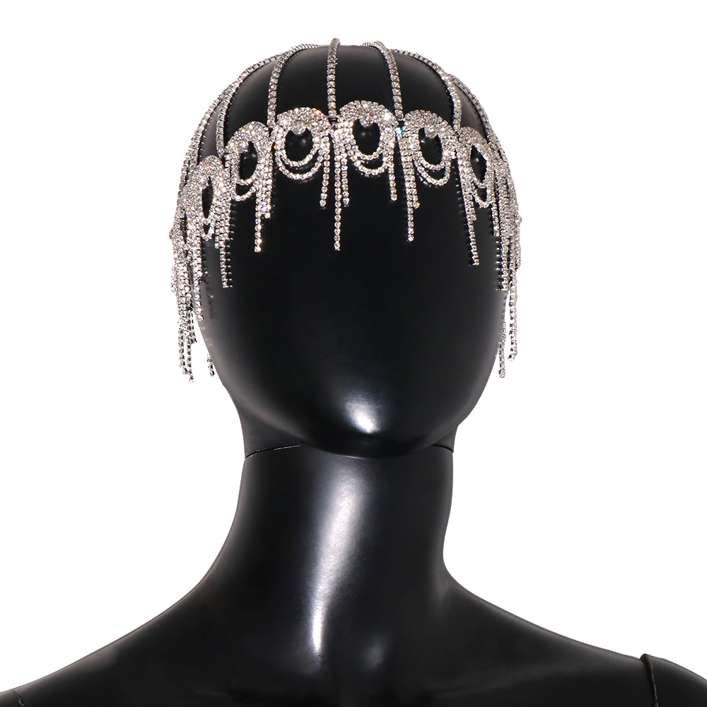 Amazon Venta caliente rhinestone cadena del pelo femenino europeo y americano sexy exagerada multi-capa borla diadema accesorios para el cabello tocado