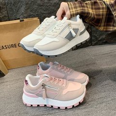 小个子厚底拉链运动鞋女2025新款橡胶底拼色跑步鞋学生街拍阿甘鞋