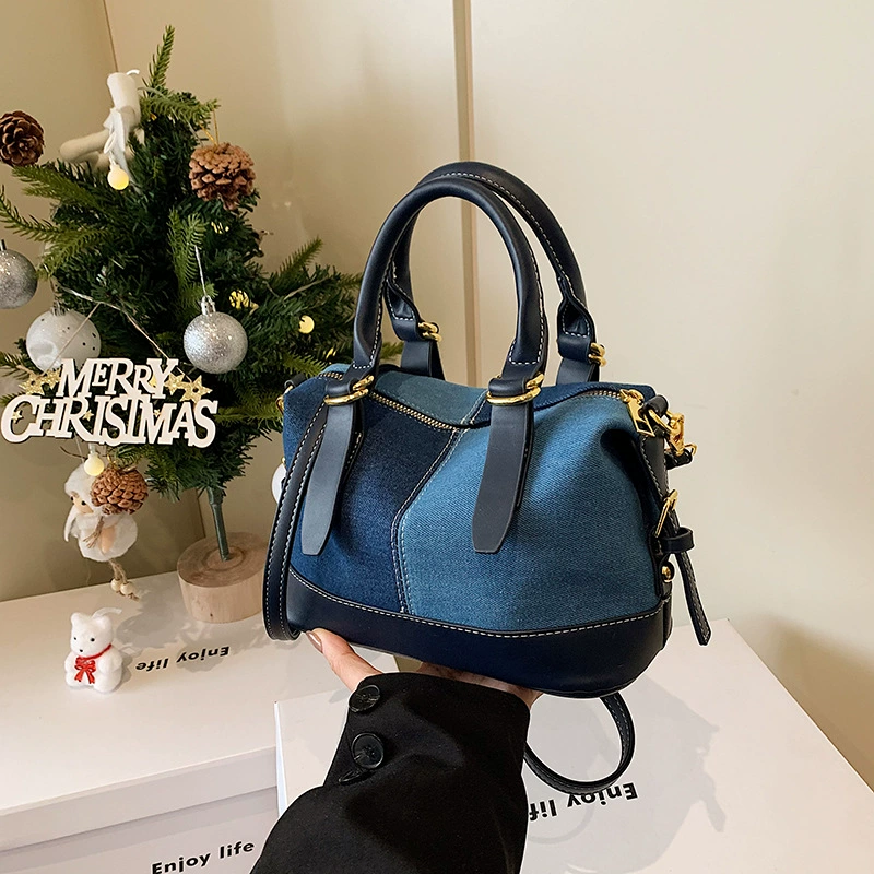 Fashionable denim handheld shoulder bag, demi-season universal capacious one-shoulder bag, Korean style