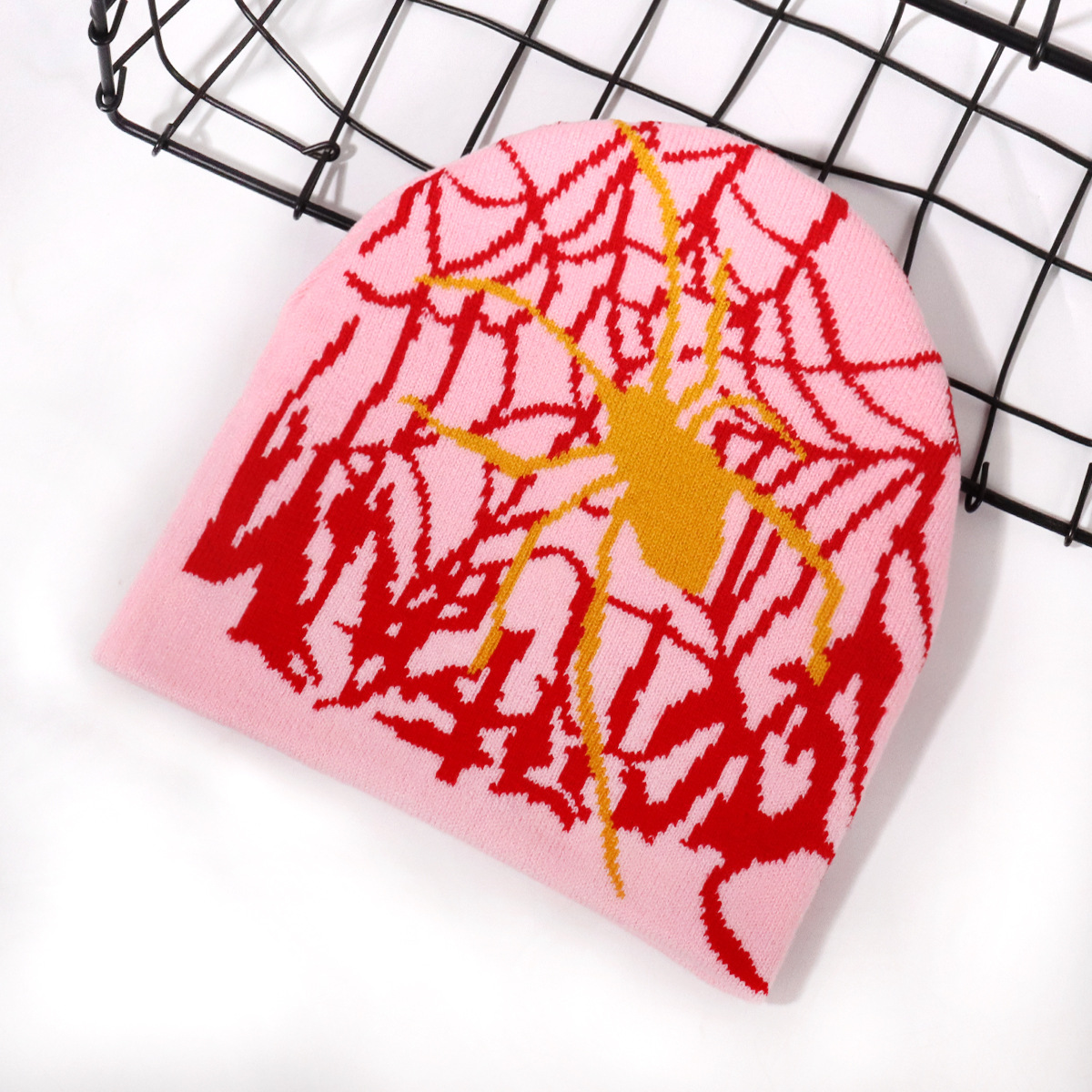 Cappello lavorato a maglia con motivo a ragnatela di Halloween, tendenza moda personalità per uomini e donne_voghion.com