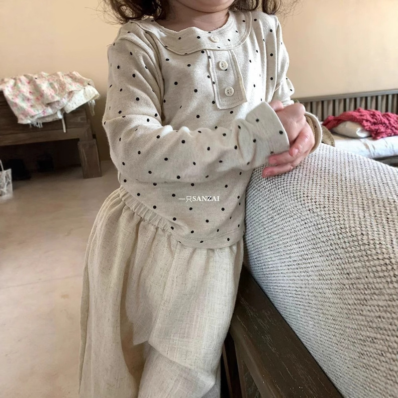 Polka Dot Long-Sleeved T-Shirt, Bottoming Shirt for Girls, Spring and Autumn, Versatile Inner Wear for Kidsren and Babies, Modal Top