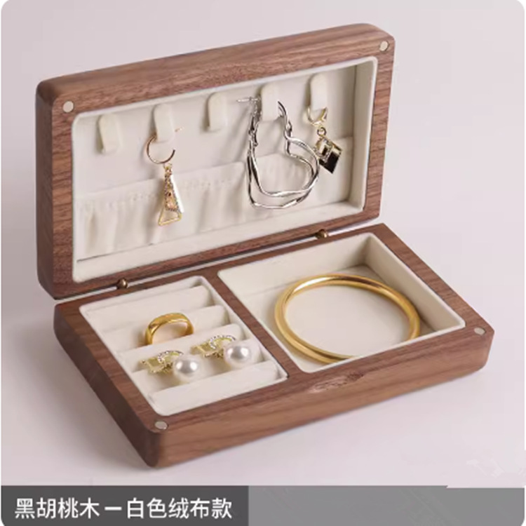 Caja de joyería de una sola capa de madera maciza de nogal negro de alta gama exquisita joyería anillo pendientes collar de la joyería