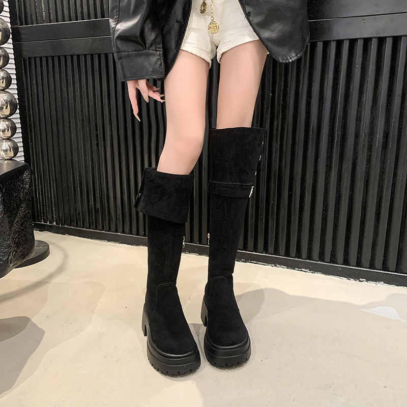 美拉德两穿翻折厚底长筒靴子女2025年秋冬季新款粗跟过膝骑士靴|undefined