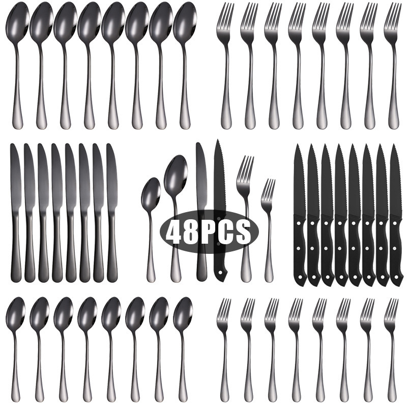 Amazon Tableware set stainless steel cutlery knife fork spoon steak knife 24/36/48-piece gift box set Amazon Tableware set stainless steel cutlery knife fork spoon steak knife 24/36/48-piece gift box set