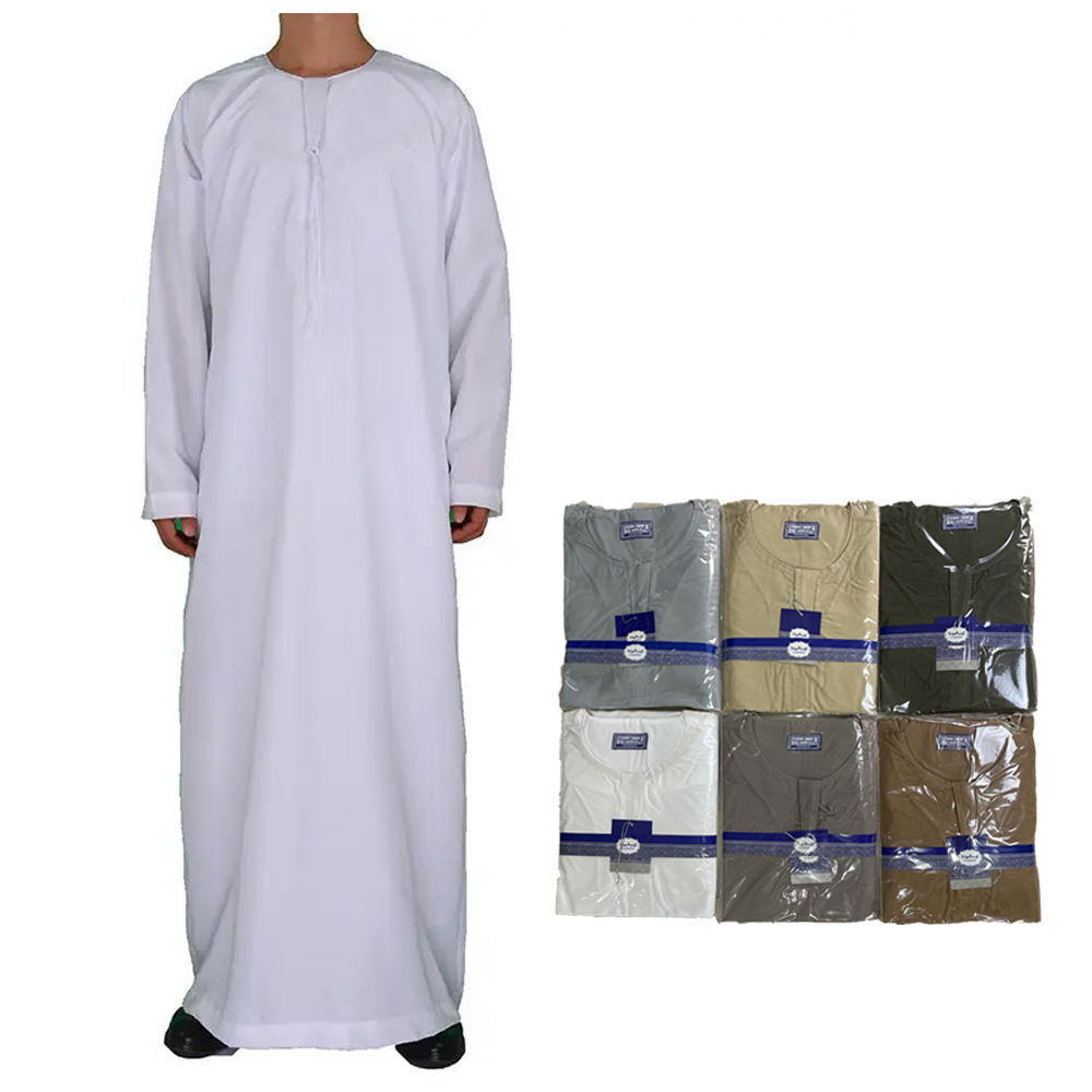 Men's Long Robe with Solid Color Pocket Design, Round Neck, Long Style, Factory Wholesale for Foreign Trade
