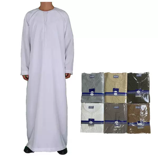 Men's Long Robe with Solid Color Pocket Design, Round Neck, Long Style, Factory Wholesale for Foreign Trade