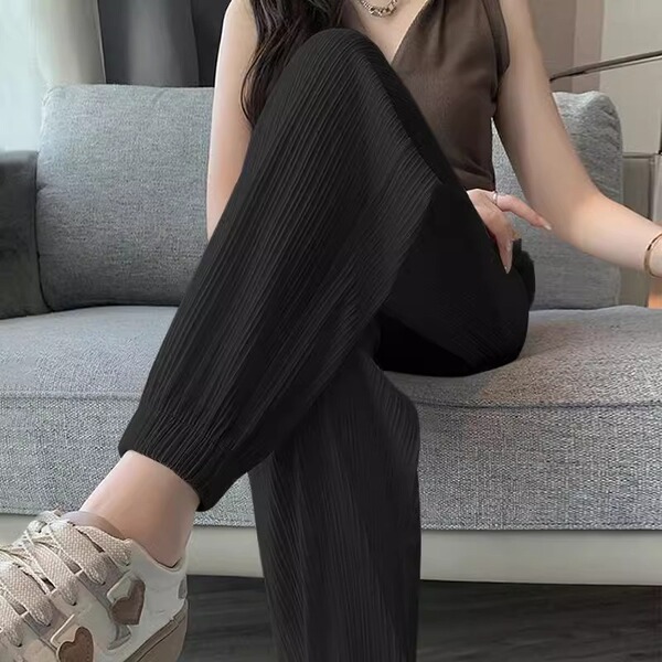 冰丝运动裤女夏季薄款高腰显瘦宽松垂坠感束脚未裤休闲阔腿灯笼裤