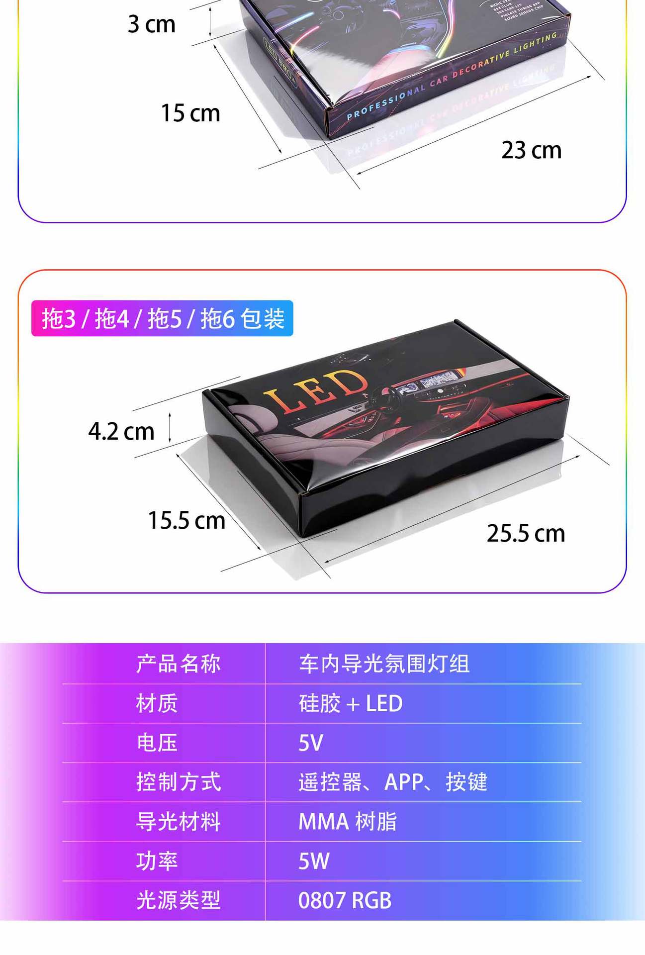 3-Color Acrylic Car Led Interior Ambient Light Hidden Decorative Light App-Controlled Flowing Light Modification Light for Vehicles