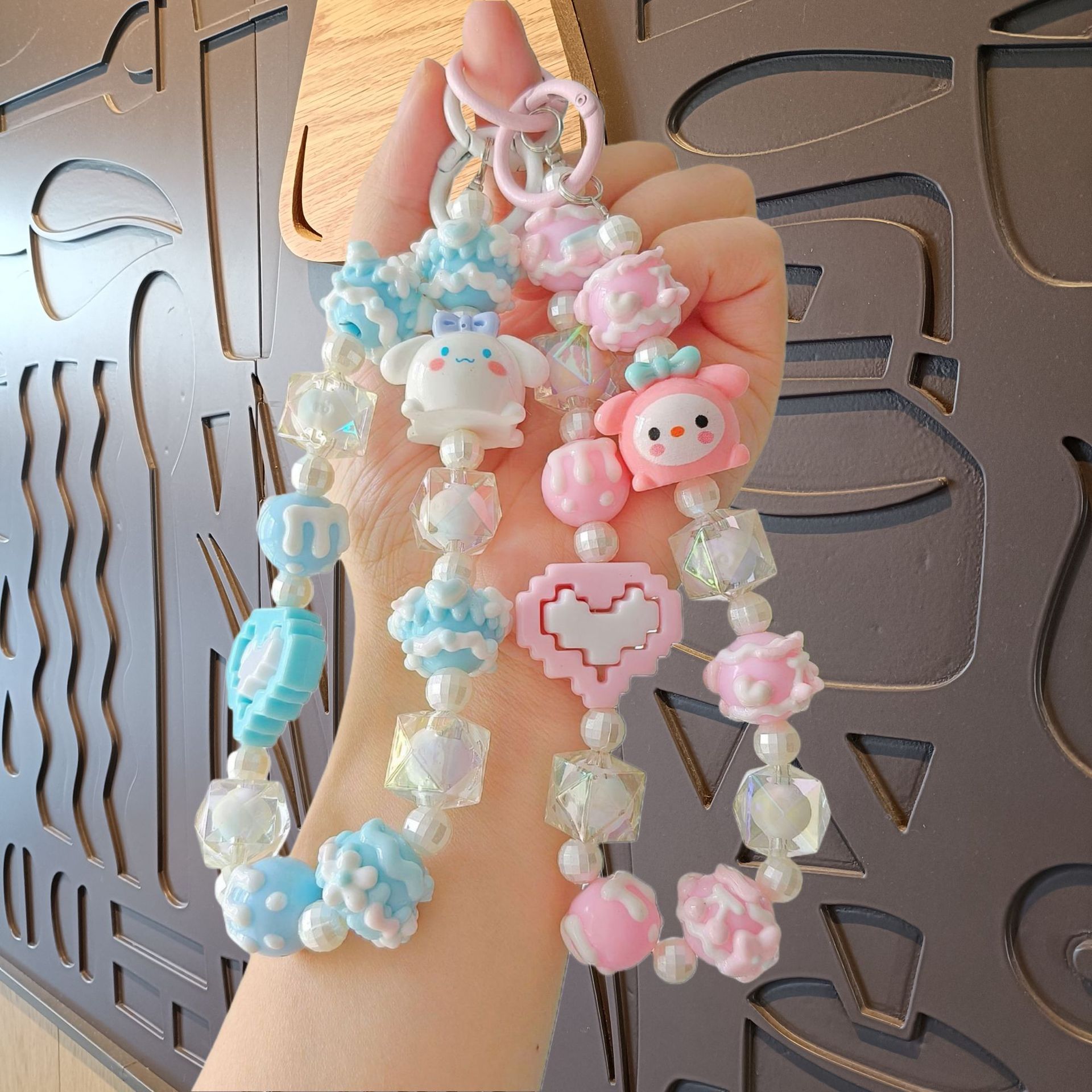 Cross-Border Dopamine Kuromi Hand-Painted Beads Mobile Phone Pendant Sanrio Cute Bag Accessories Live Broadcast Trendy Gifts