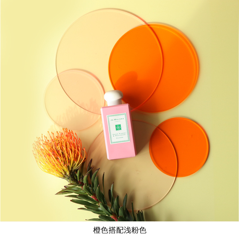 彩色透明亚克力圆片有机玻璃ins风格化妆品摄像片板道具背景装饰