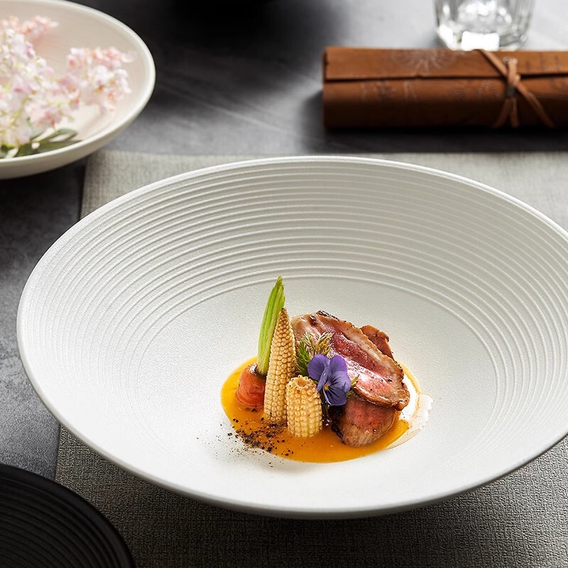 High-End Conical Bowl Hotel Tableware Japanese-Style Threaded Ceramic Noodle Bowl Matte Plate Ramen Large Soup Bowl Salad Bowl High-End Conical Bowl Hotel Tableware Japanese-Style Threaded Ceramic Noodle Bowl Matte Plate Ramen Large Soup Bowl Salad Bowl