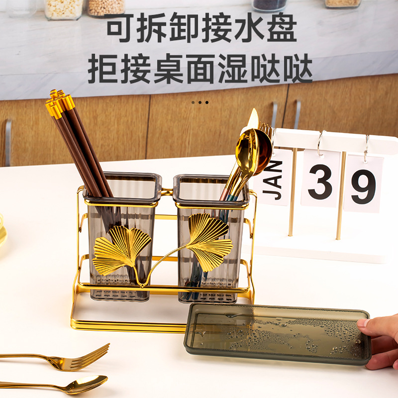 palillos barril Ginkgo biloba cocina bandeja de drenaje palillos cuchara mesa estante caja de almacenamiento estilo europeo