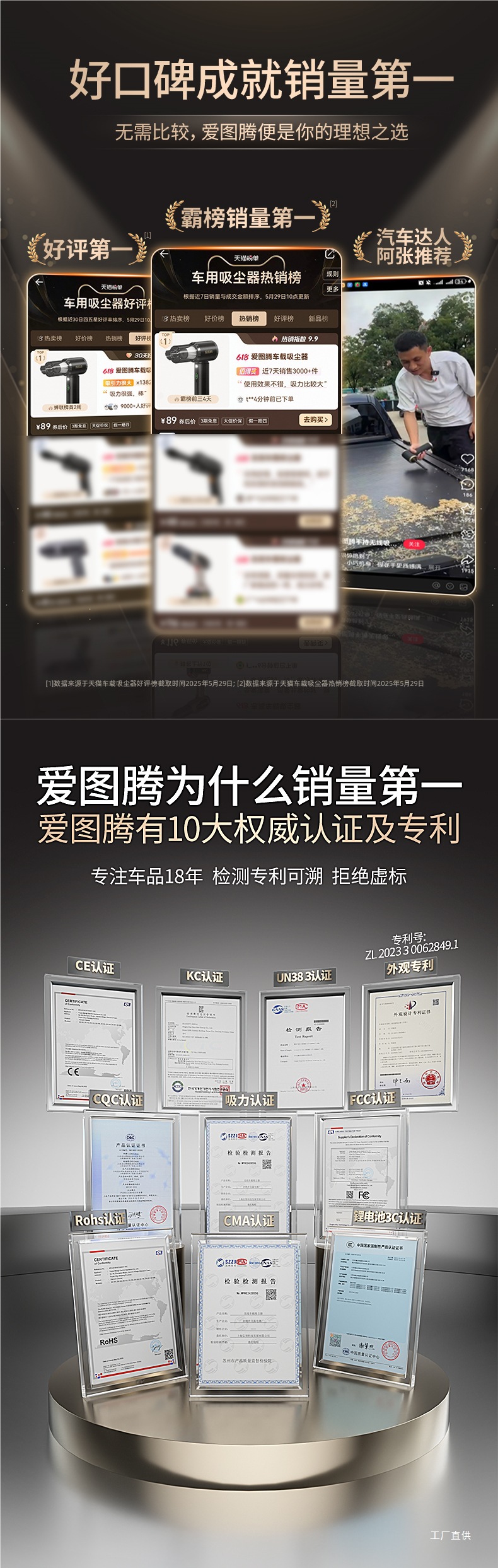 Ai Totem Car Vacuum Cleaner with High Suction Power, Super Powerful Wireless Small Handheld Blow and Suction Combo Machine by Peihui