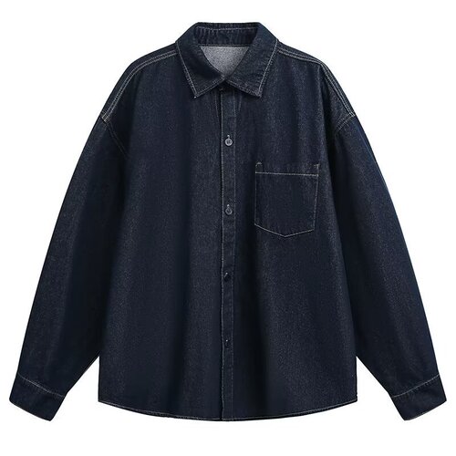 Men's Cuffed Denim Shirt 2025 Spring and Autumn New Washed Loose Jacket Outerwear Trendy Brand Compatible Casual Shirt