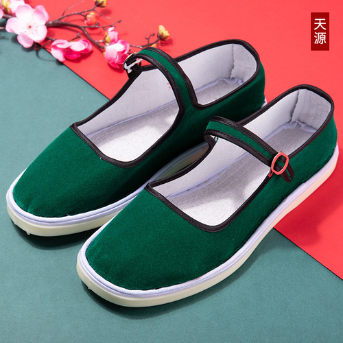 Old Beijing cloth shoes, flat heel, sewn shoes, low-top mille-feuille, cotton shallow mouth, flat-soled rubber sole, women's cloth shoes for mom