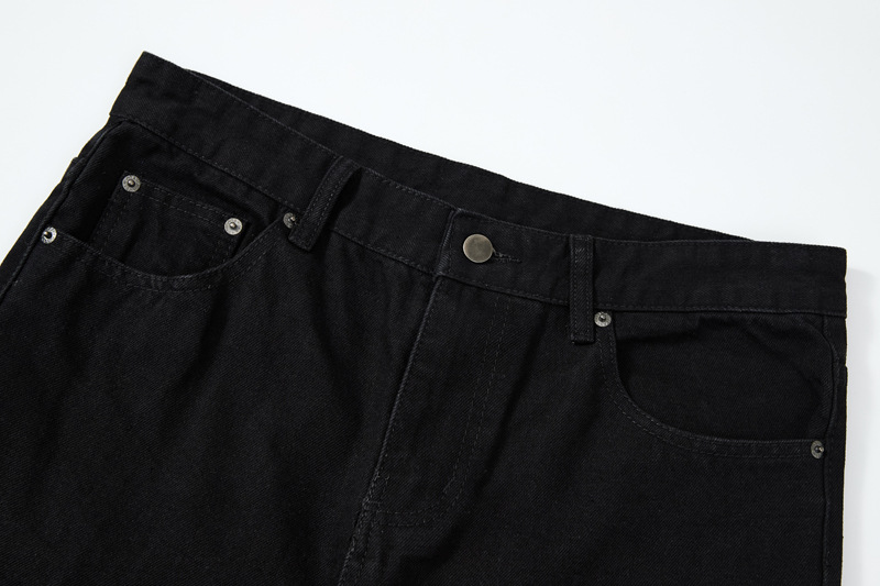 Straight Tube Micro Flared Black Men's Jeans High Street American Vibe Casual Pants Solid Color Male Trousers Clothing Trendy 24E5381_mkmklike.com