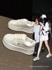 真皮小白鞋女鞋子2025秋季新款厚底增高轻便运动休闲板鞋超火爆款
