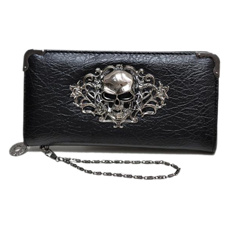 2024 nuevo cráneo de la moda personalizada larga cartera las mujeres punk hombres embrague bolso del teléfono móvil