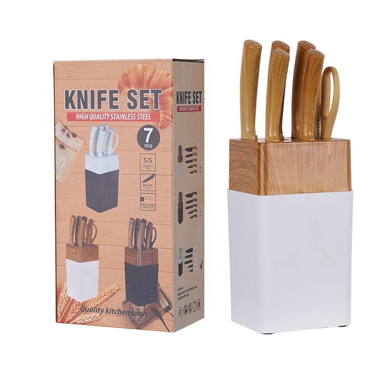 Comercio exterior europeo y americano en stock Yangjiang traje de cuchillo mango de grano de madera 6 piezas cuchillo de cocina conjunto cuchillo con soporte de cuchillo