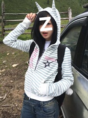 美式复古末日贝斯长袖卫衣外套女早秋新款小众设计感显瘦连帽开衫