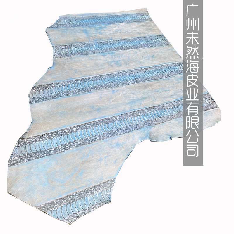 复古青花蓝手工擦色鸵鸟脚纹双色牛皮