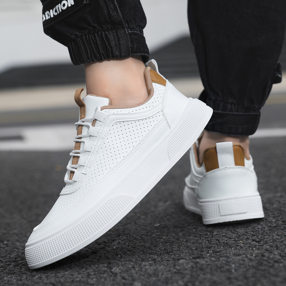 Pequeños zapatos blancos de otoño y invierno de moda simple piel transpirable zapatos de skate estudiantes de correa baja de moda zapatos de hombre ligeros al por mayor