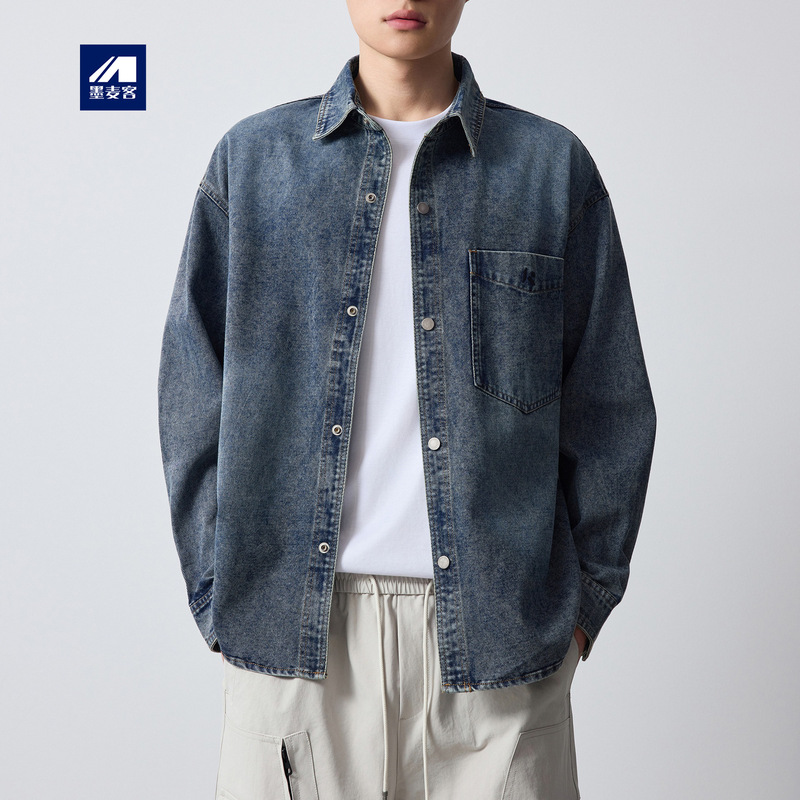 Momaik American Casual Embroidered Denim Jacket for Men 2026 Spring New Retro Men's Jacket 81647