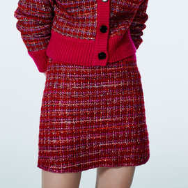 卓雅2021年冬季新款小香风专柜短裙高腰A字针织半身裙女N163705E