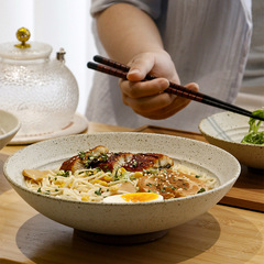 OMK日本式の粗い陶器の浅い碗のおかずの碗の個性の冷たい皮の冷たい顔の碗のレストランの食器は口を開けて碗を卸売りして復古の碗を洗います
