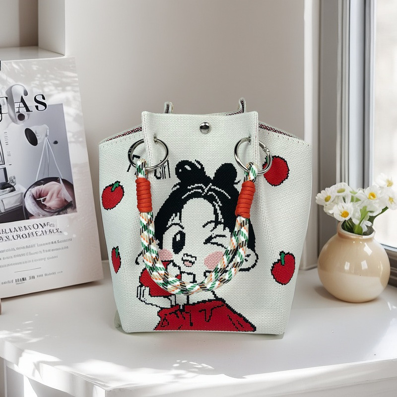 Bolso de cubo ovalado de punto de gran capacidad para mujer, bolso tejido lindo, bolso de mano, bolso de almuerzo, bolso de mano de todo fósforo