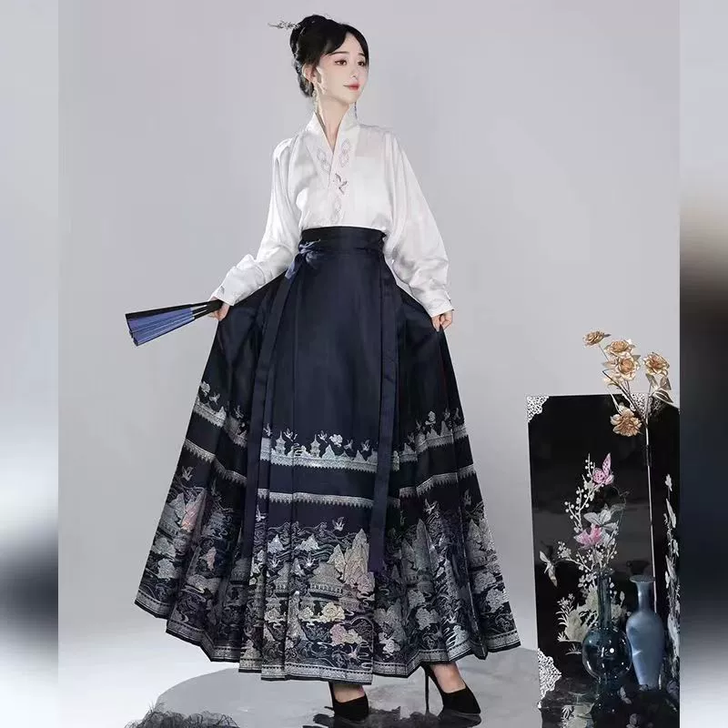 Новый 2024 год Sea Xianshan оригинальная печать новый китайский конский noodles skirt set aircraft sleeve sleeve daily popular Tongming mother